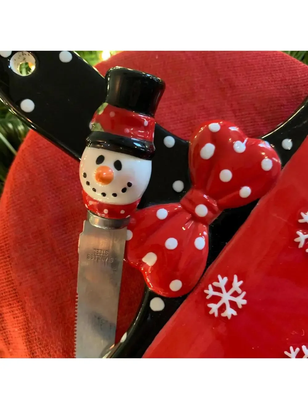 Ceramic Snowman Pitcher and Charcuterie Board with Cheese Knife